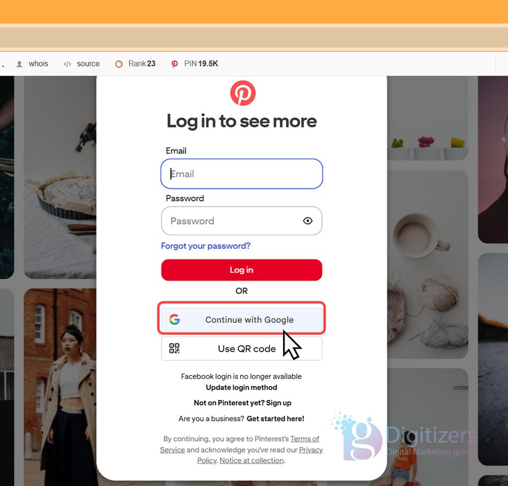 انتخاب گزینه Continue with Google | دیجیتایزر